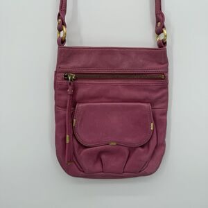 B Makowsky Pink Leather Vintage Crossbody Bag Purse Animal Print